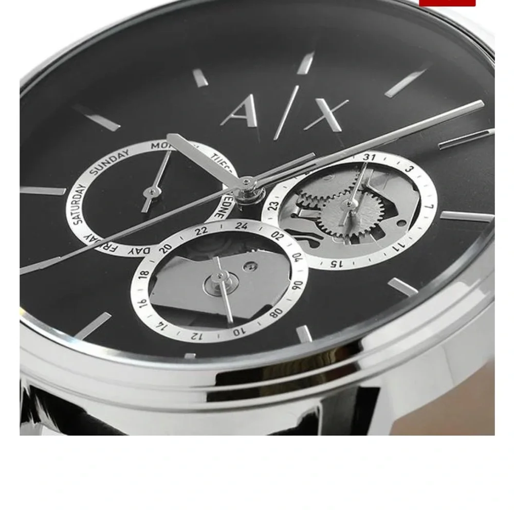 Armani Exchange NEW Cayde Chronograph Black Dial Black Leather Strap Watch